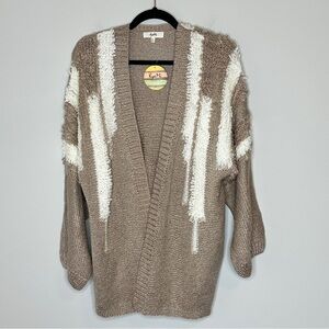 Cozy Cuddly Neutral Brown &‎ White Ribbed Knit Cardigan Women’s Small NWT